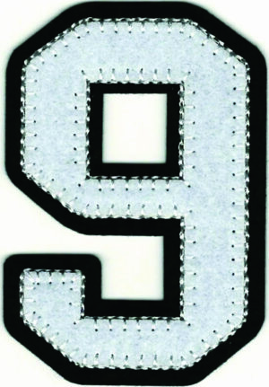 White Black Varsity Number 9 Patch
