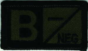 B- Negative Blood Type Patch – Tactical Military Style Embroidered Olive Hook Loop ID Tag