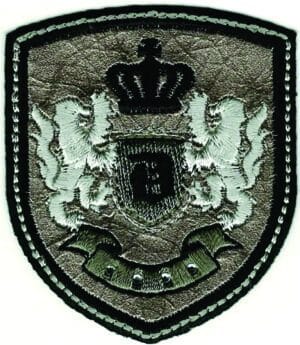 Silver Crest Patch Gothic Letter D Shield Emblem 2½" Iron On Applique Crown Heraldic