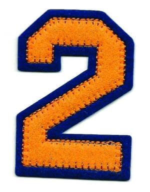 Orange Blue Felt Varsity Number 2 Iron-On Patch Sports Jersey DIY (2 1/2" in)
