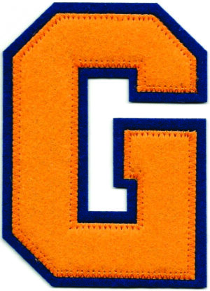 Orange Blue Letter G Patch Felt Varsity Iron On Letterman Applique (4" in)