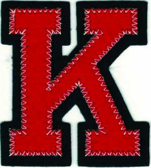Red Felt Letter K Patch Navy Blue Border