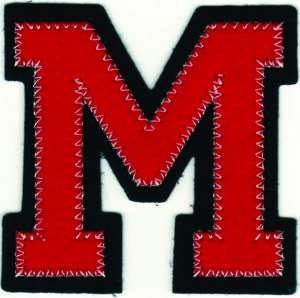 Red Letter M Patch (2 1/2" in) Navy Blue Border