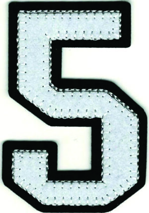 White Black Felt Number 5 Iron On Patch Varsity Lettermans