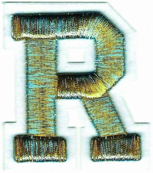3D Metallic Blue Gold Letter R Patch with Felt Border – Iron-On Alphabet Monogram Appliqué