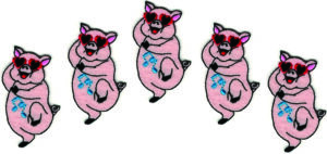 Set of 5 Dancing Pig Iron On Patches with Heart Sunglasses Embroidered Appliques