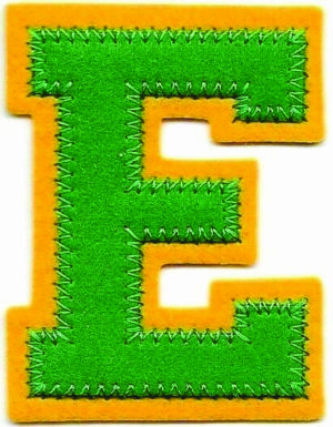 Green & Orange Varsity Letter E Patch – 2" Chenille Iron-On Applique for Jackets & Backpacks