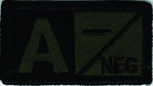 A- Negative Blood Type Patch Olive Green Black