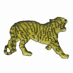 3" Walking Tiger Patch Gold Black Iron-On Embroidered Animal Applique Jacket DIY