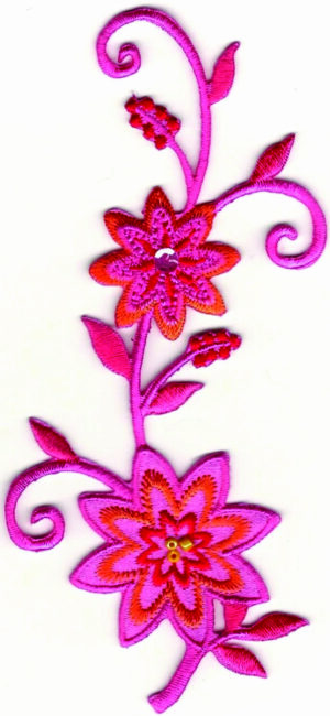 Pink Flower Patch Spring Embroidered vine design Iron on