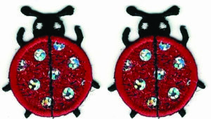 Set of 2 Red Ladybug Iron-On Patches with Sparkle Accents 1 1/4" Embroidered