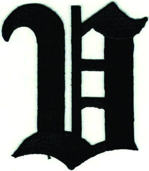 3" Black Old English V Iron-On Patch Gothic Embroidered Letter Alphabet Applique