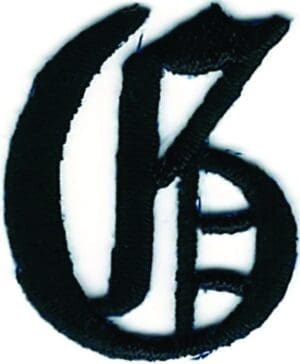 Black Old English Letter G Patch Embroidered Cut out Iron on (1 1/8")
