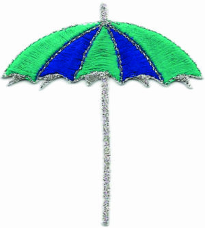 Beach Umbrella Embroidered Iron On Patch Green & Blue Parasol Applique