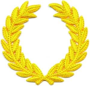 Gold Yellow Wreath Iron-On Patch Laurel Leaf Embroidered Applique Costume DIY