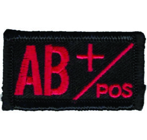 AB+ POS Blood Type Patch – 1" Tactical Medical ID Embroidered Patch – Red on Black – Hook Backing