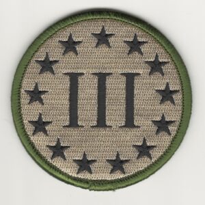 Roman Numeral III Stars Tactical Patch – 3” Hook Fastener Backing