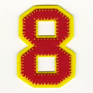 3 Inch Red and Yellow Varsity Number 8 Patch – Iron On or Sew On Felt Letterman Style